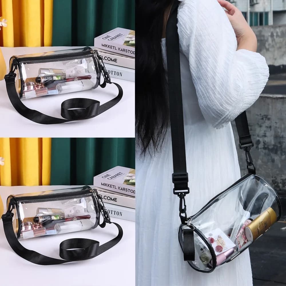 Borsa a tracolla in gelatina di PVC borsa a tracolla cilindrica di moda borsa trasparente zaino approvato dallo stadio borsa sportiva all'aperto