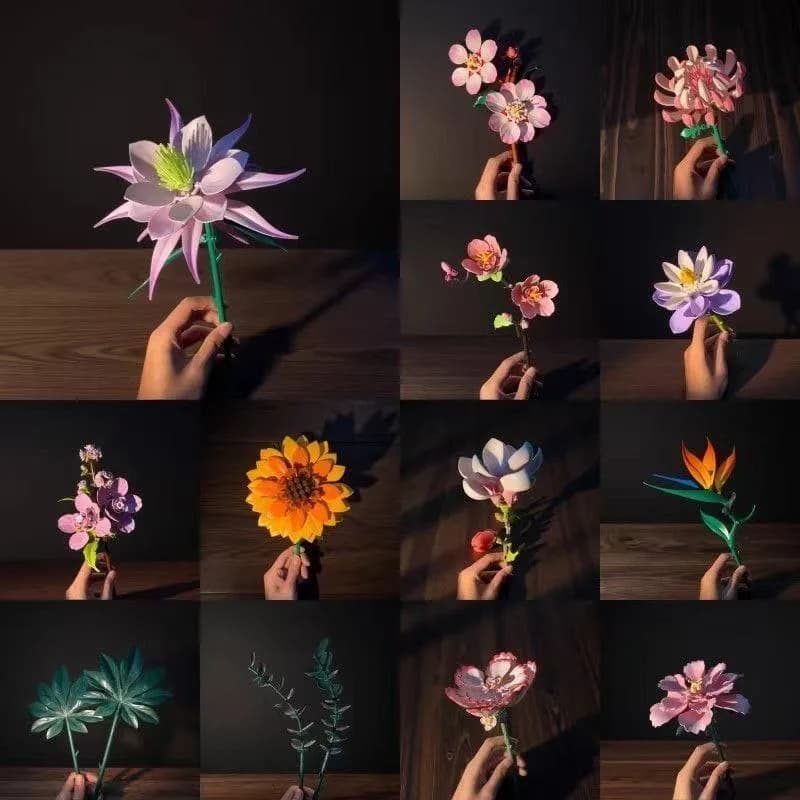 Modello di Piante e Fiori Fai-da-Te, Blocchi da Costruzione Creativi, Giocattolo Assemblabile Giglio/Fiore di Pesco/Fiore di Ciliegio, Mattoncini Ornamentali, Regali per le Feste
