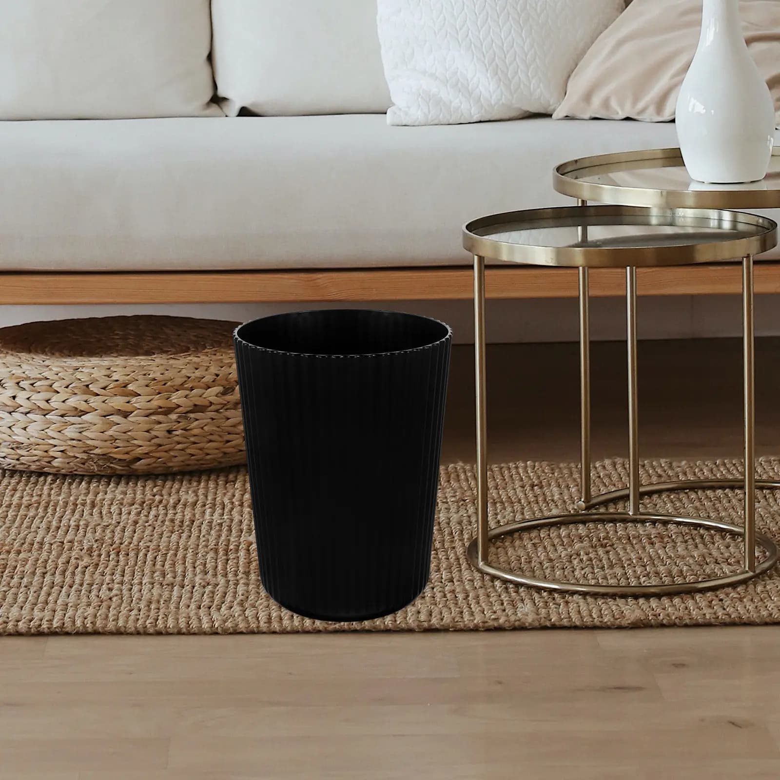 Plastic Trash Can 1.5 Gallon Black Small Rubbish Bin for Bedroom Bathroom Kitchen Office Hotel Floor Trash Container Large