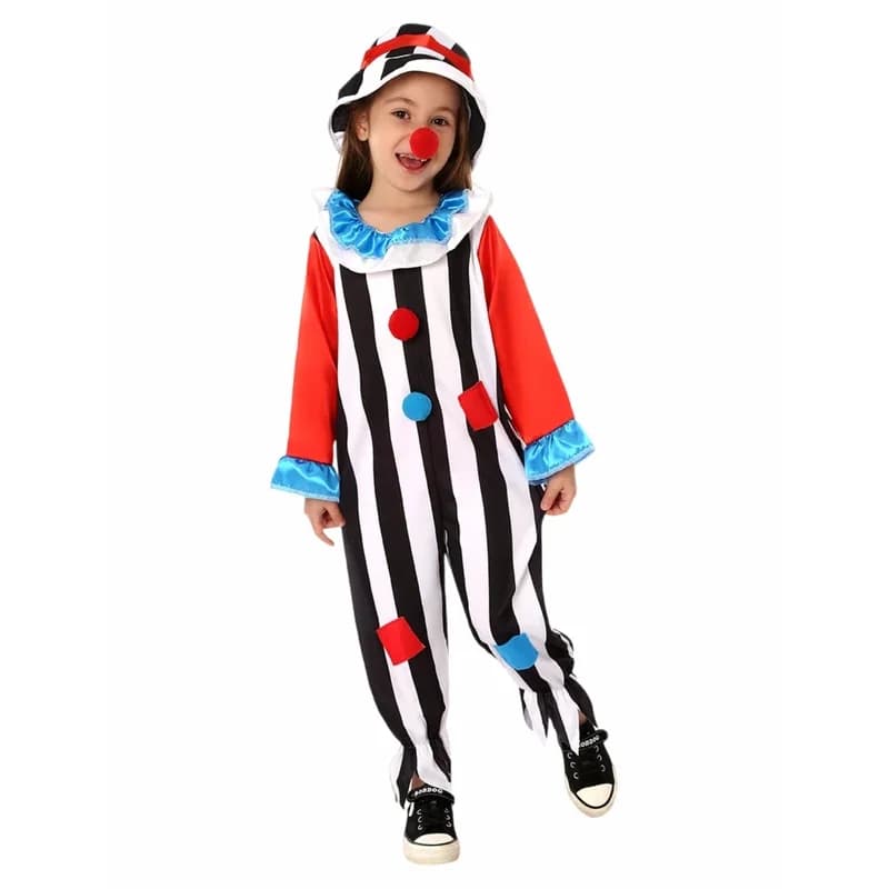 Halloween Kids Circo Clown Costume Tute Parrucca attaccata Scarpe Naso rosso Fantasia Carnevale Cosplay per bambini Vestire
