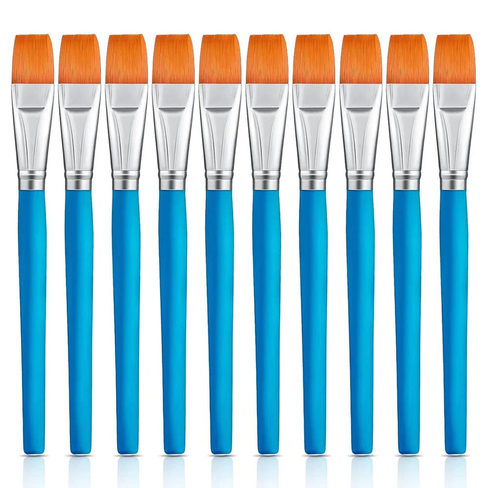10pcs Premium Synthetic Nylon Flat Paint Brushes, 3/ 4 Inch - Ideal for Watercolor, Acrylics, Oil Painting, Fine Crafts & Body