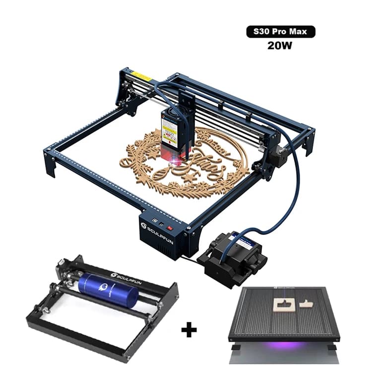S30 PRO MAX 20W Taglierina per incisore laser a 3 pezzi Macchina per incisione laser automatica con assistenza aerea con rullo rotante a nido d'ape