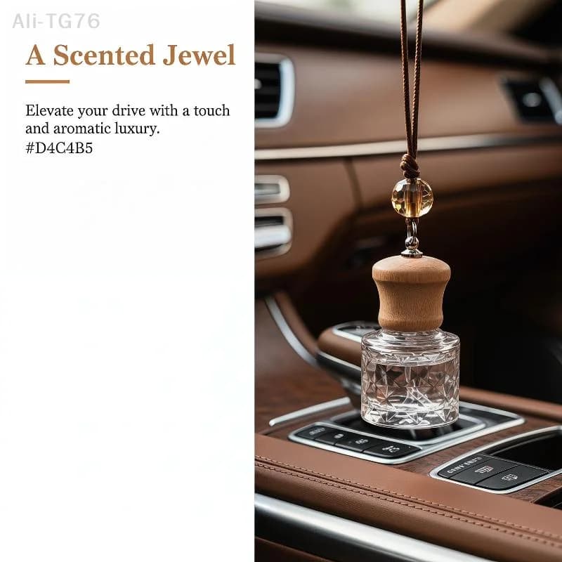 [P] 1Pcs Empty Glass Essential Oil Diffuser Bottle With Wooden Cap Car Hanging Perfume Bottle For Auto Aromatherapy Decoration