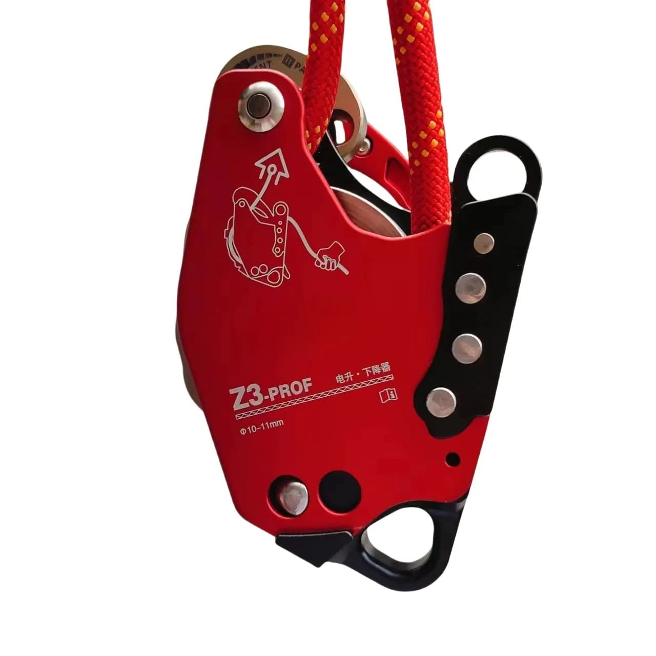 Drill-powered rope climbing system - Elevator with electric lifting pulley for aerial work with power duplication technology