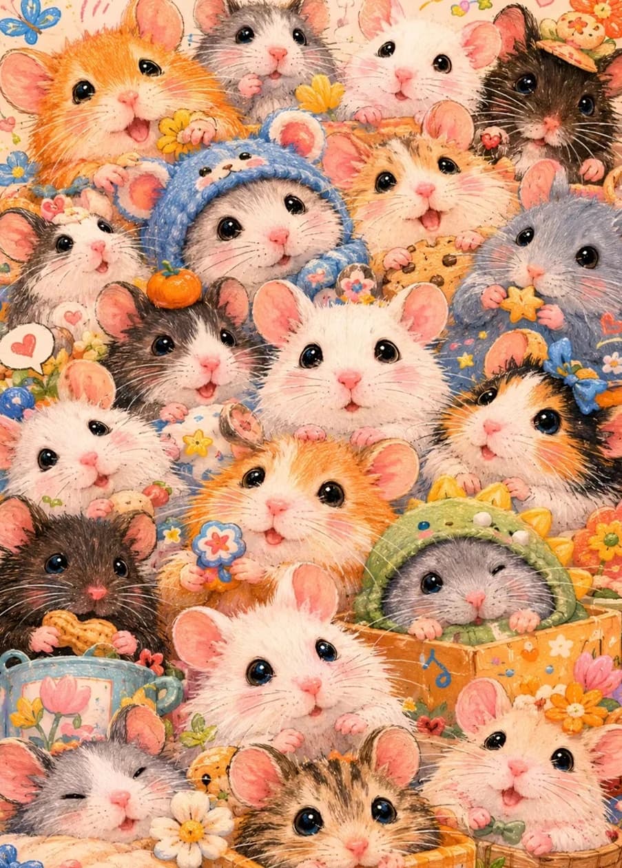 Oil Painting By Number Handmade DIY Adorable Hamster Canvas Art Wall Decor for Game Room or Living Room Gift Frameless