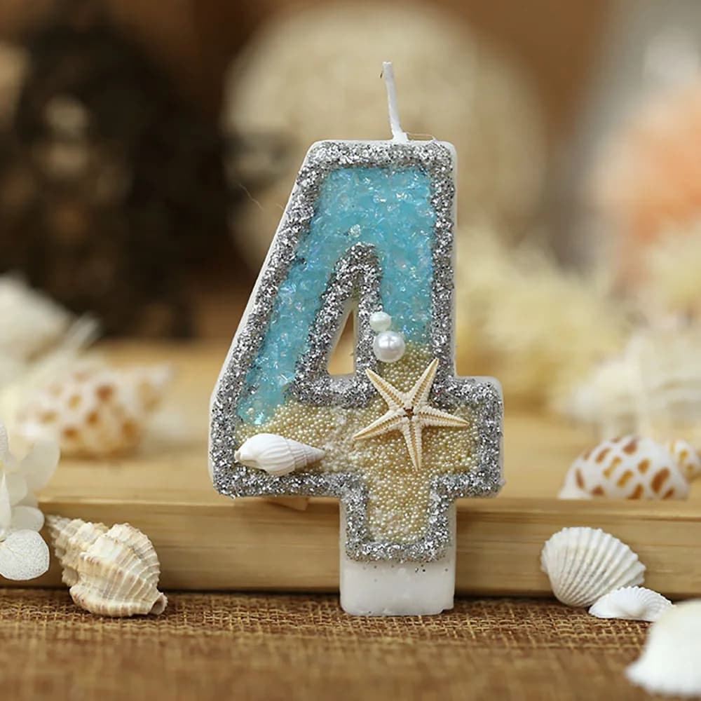Candela di compleanno da 3 pollici grande numero 4 candela stile marino spiaggia stelle marine conchiglie cake topper per decorazione festa di compleanno per bambini
