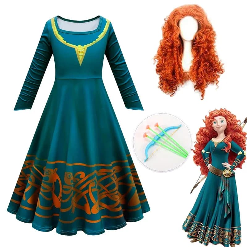 lHalloween Cosplayl Hot Movie Brave Merida Costume per ragazze Halloween Princess Dress Parrucca Carnevale per bambini Fantasia Bambini Natale P