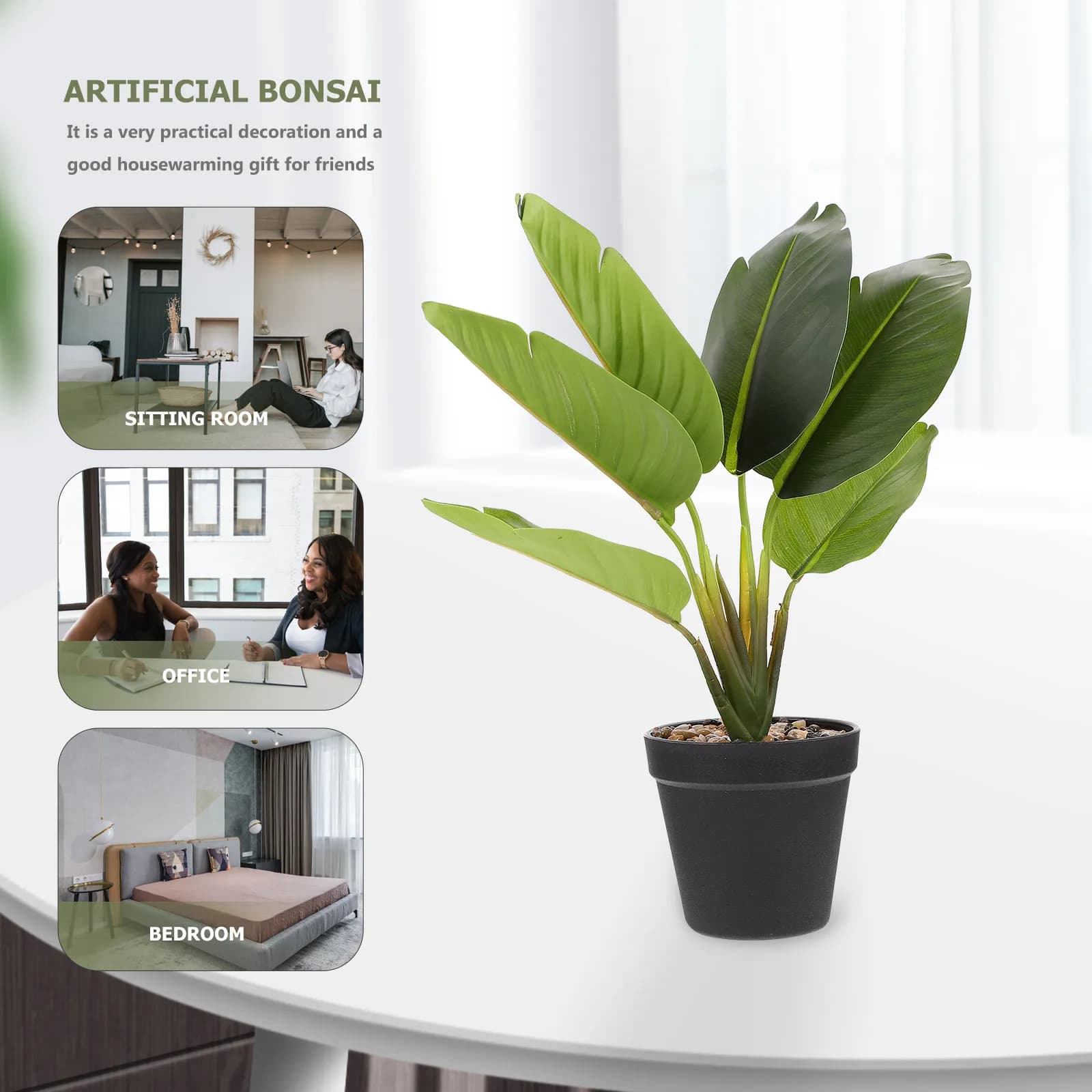 1Pcs Simulation Green Plant Realistic Potted Plant Home Decoration Desktop Ornament Artificial Bonsai for Hotel Restaurant Villa