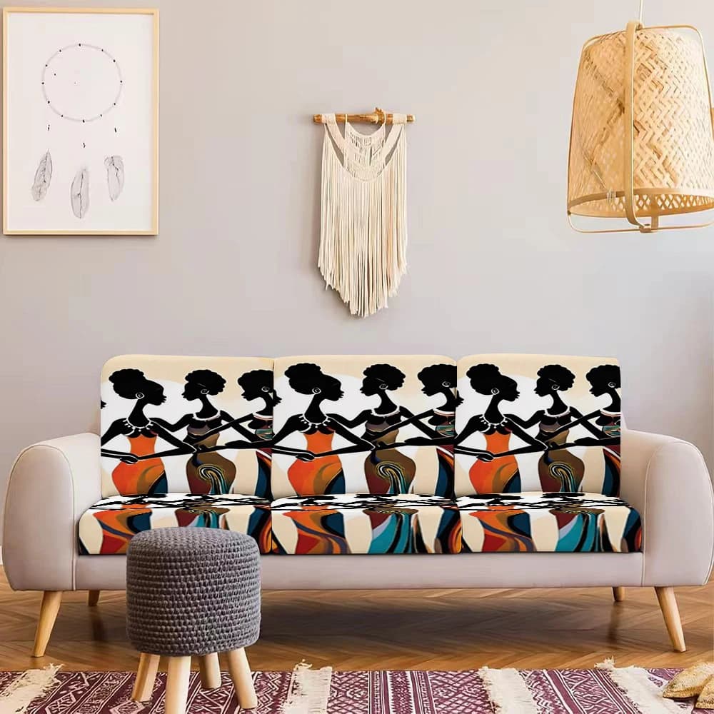 Copertura per Divano da Esterno Estiva con Stampa Silhouette Donne Africane, Tessuto in Seta di Latte, Traspirante e Adatta agli Animali Domestici