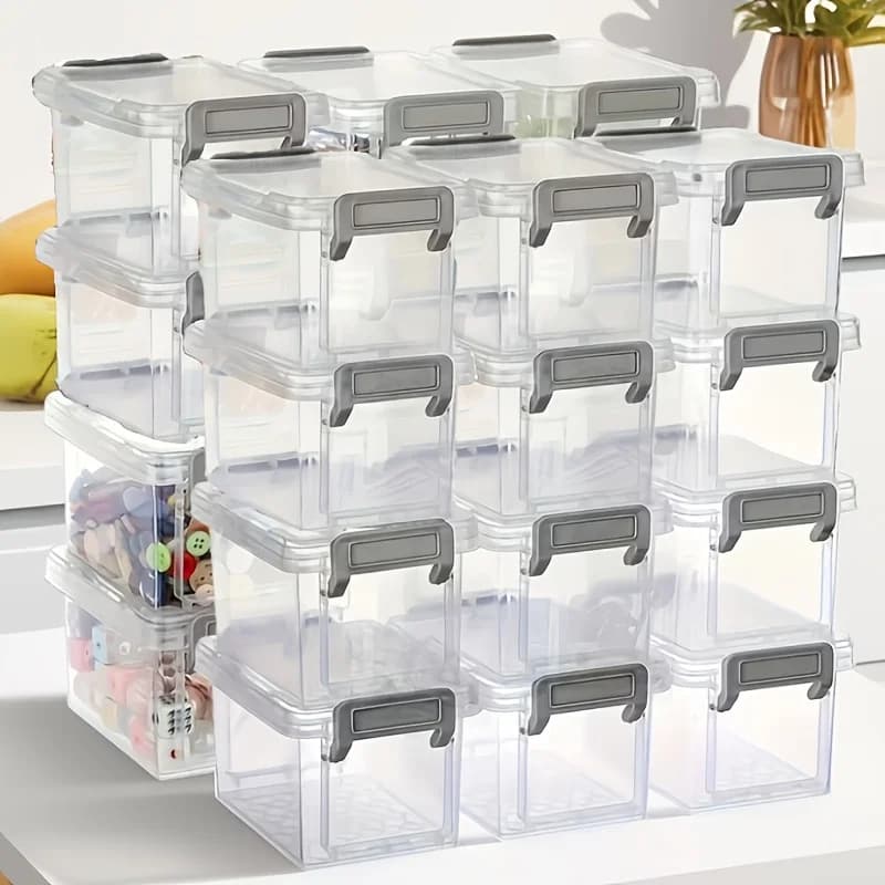4/8/16/20Pcs Mini Clear Stackable Plastic Storage Boxes For Desktop Small Items Organizer