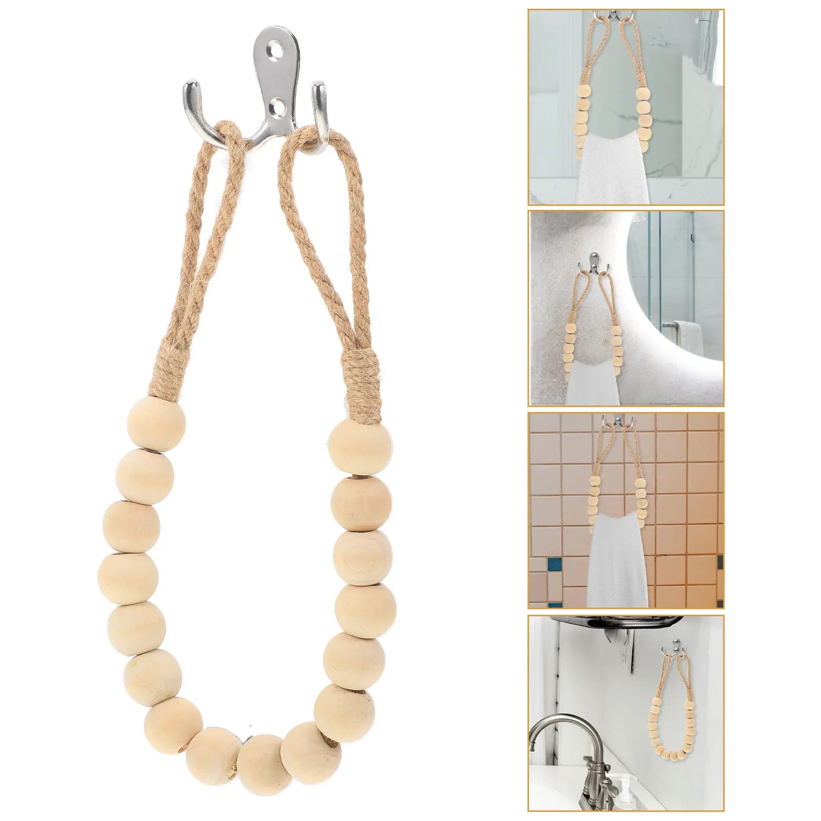 Set di 1 Portasciugamani da Parete in Legno con Anello e Portarotolo per Bagno, Cucina e Toilette