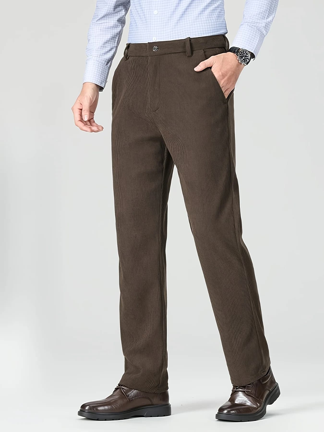 Pantaloni da Uomo in Velluto a Coste Premium, Morbidi in Cotone, da Ufficio, a Vita Alta, Gamba Dritta, Comodi e Casual