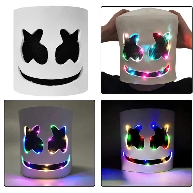 Maschera DJ a luce fredda LED maschera Marshmello realistica maschera per casco traspirante durevole vacanza di carnevale oggetti di scena per feste di Halloween Cosplay