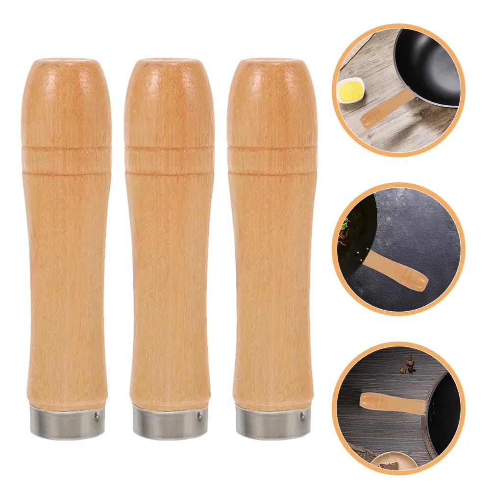 3Pcs Solid Wood Detachable Handles Wood Replacement Handle Set Anti-Scald Frying Pan Grip 6x45mm Hole Kitchen Cookware Parts