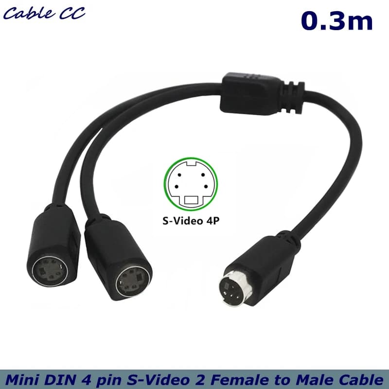 Mini DIN 4pin Video Cable TV AV Connection Cable S-Video 2 Female to Male 1/2 S-Terminal Cable