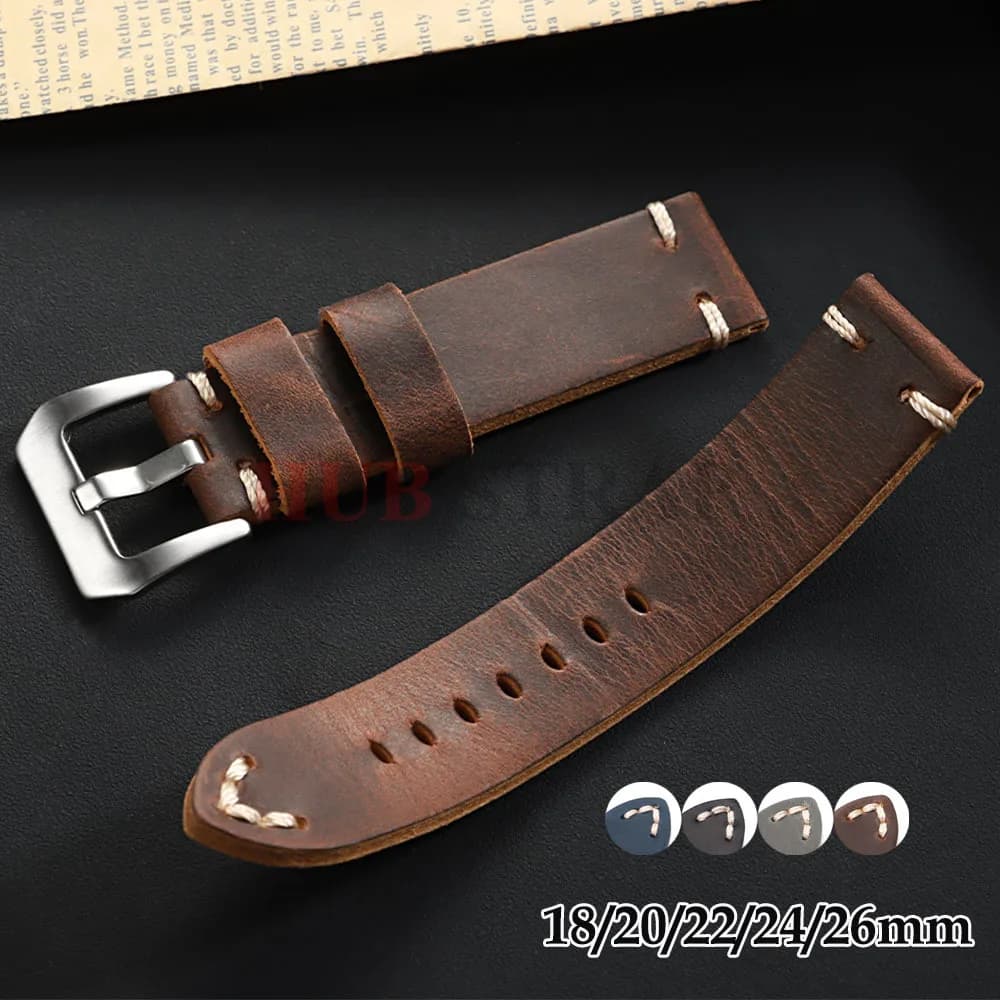 18mm 20mm 22mm 24mm 26mm cinturino in pelle di vacchetta vintage cinturino in pelle con cuciture fatte a mano per Panerai per cinturino Smartwatch Seiko