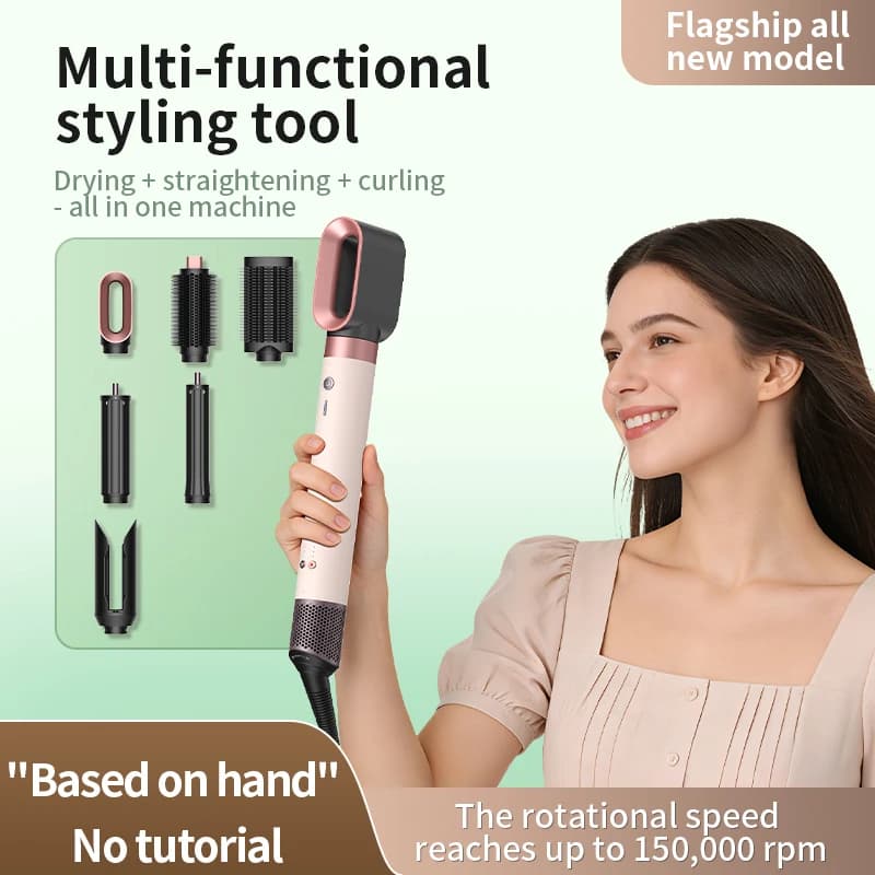 HS09 4 in 1 Brush Hair Dryer Removable with Air Flow, Hair curler and Straight Plate with Heat Control for Straight Hair and Anionic Effect