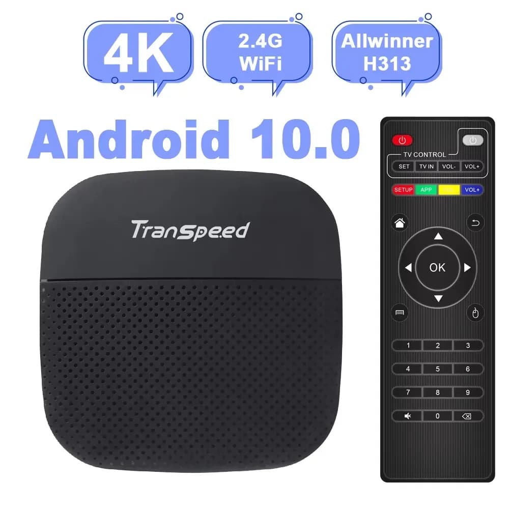 Transpeed Android 10 TV Box Allwinner H313 Quad Core Cortex A53 BT5.0 2.4G 100M WiFi Supporto 4K 3D 16GB TV Box Set Top Box