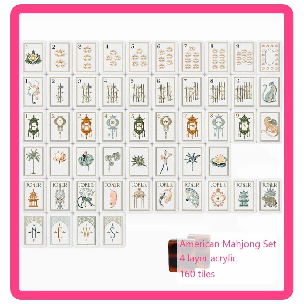 Luxury American Mahjong Set 4-Layer Acrylic Leopard Travel Mahjong Tiles Portable MahJong Sets for Family Entertainment