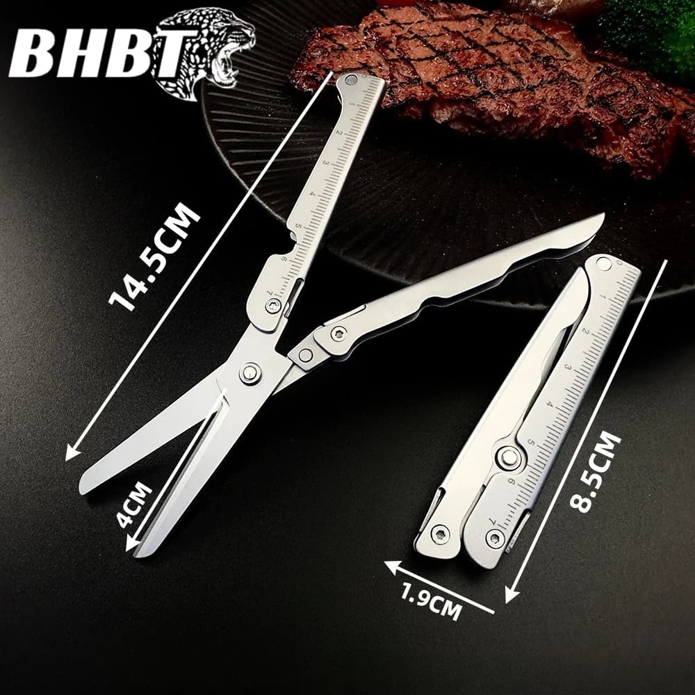 BHBT Mini forbici pieghevoli scala strumenti EDC portatili per la casa all'aperto con clip posteriore