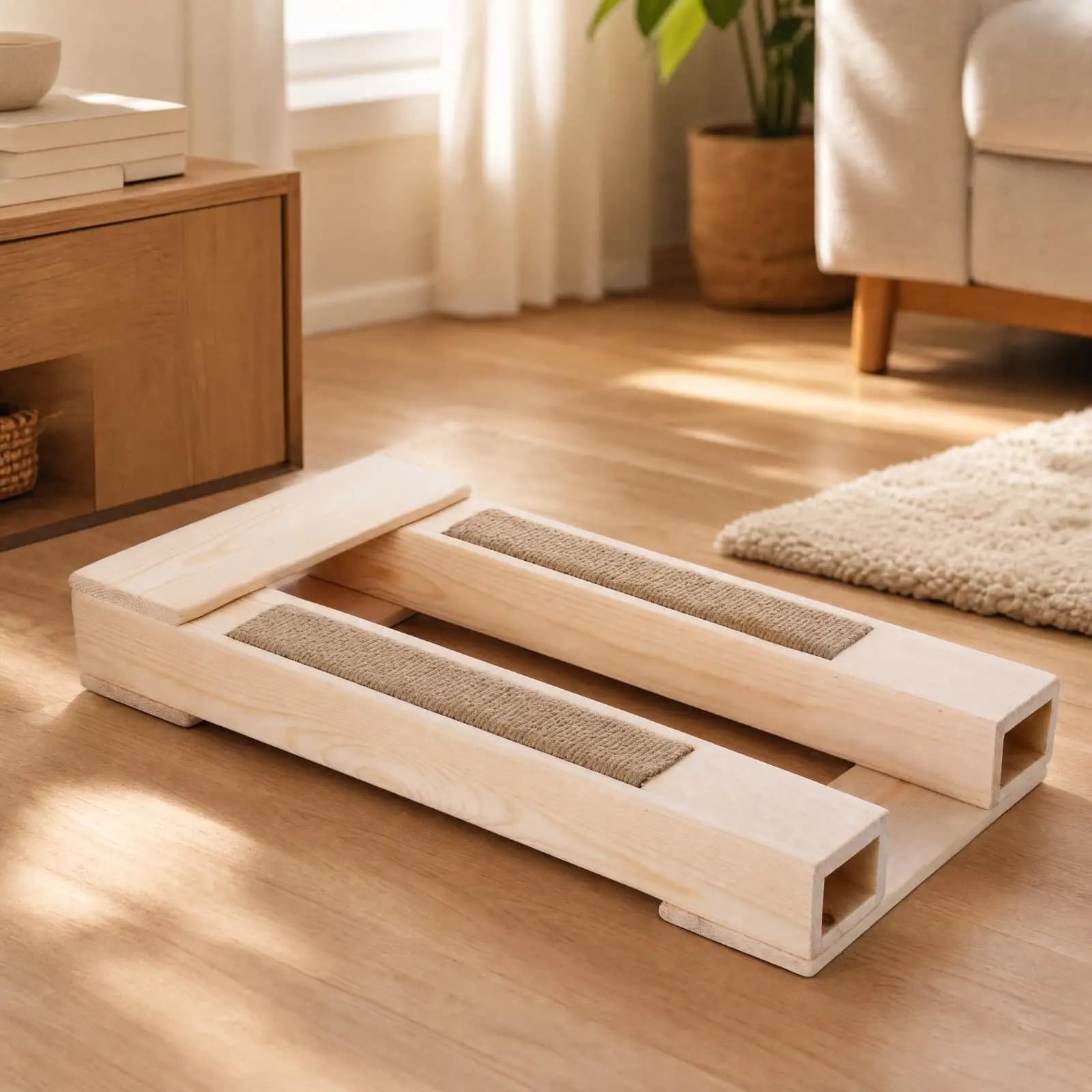 Multifunctional Cat Scratching Board Fir Wood Frame with Sisal Rope for Small Space Home Pet Enrichment