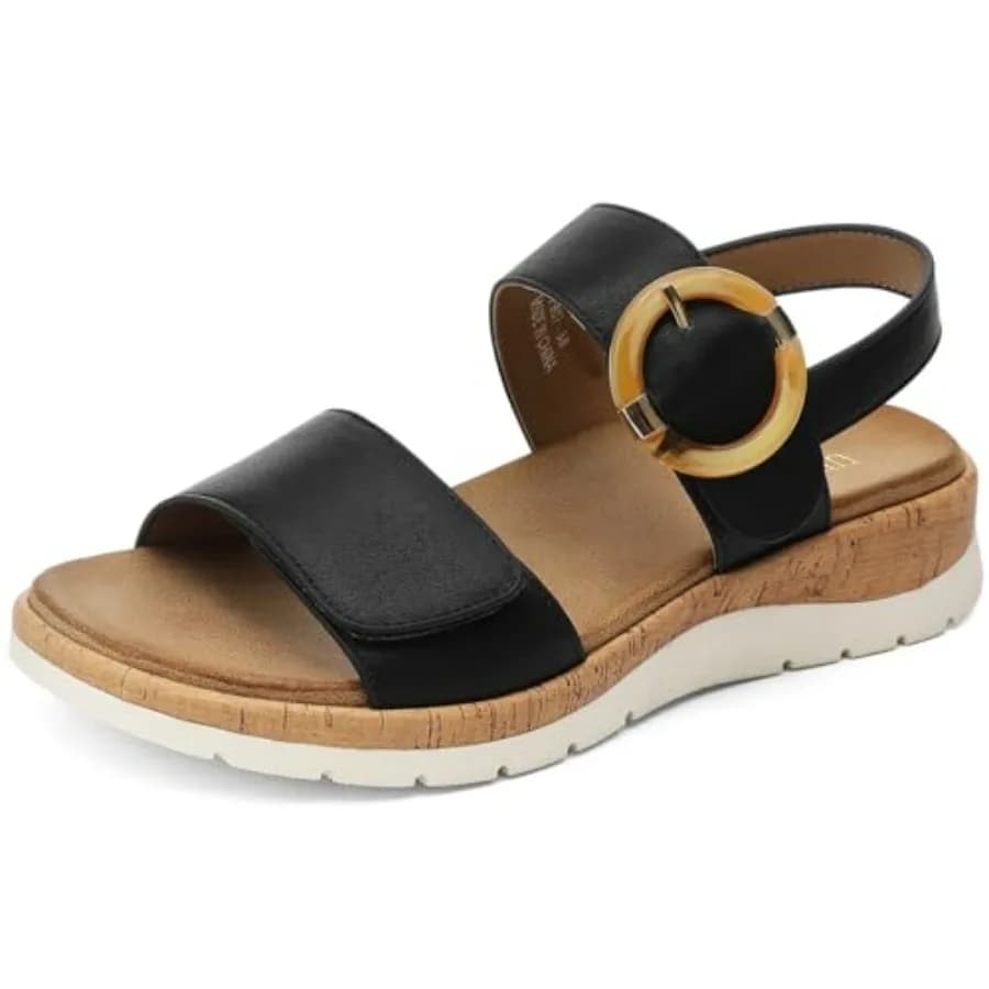 UBFEN Womens Flat Sandals - Comfortable Arch Support Low Wedge Walking Sandals for Summer, Beach, Vacation, Travel