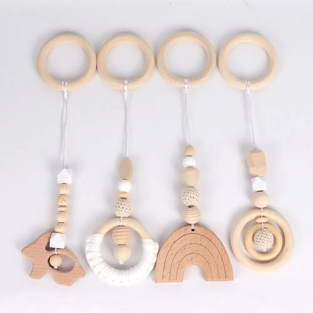Giochi Sensoriali per Neonati: Struttura in Legno di Faggio per Palestrina con Perline all'Uncinetto, Ganci per Culla a Forma di Coniglio, Regalo