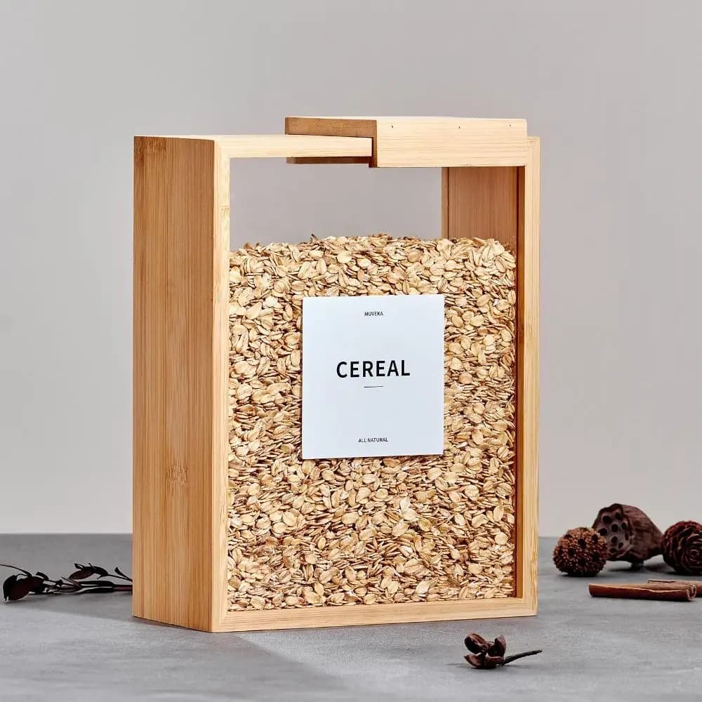 Bamboo Food Storage Containers with Slide Lid Wide Mouth Design Cereal Storage Boxes Multi-functional Sealing Food Dispenser