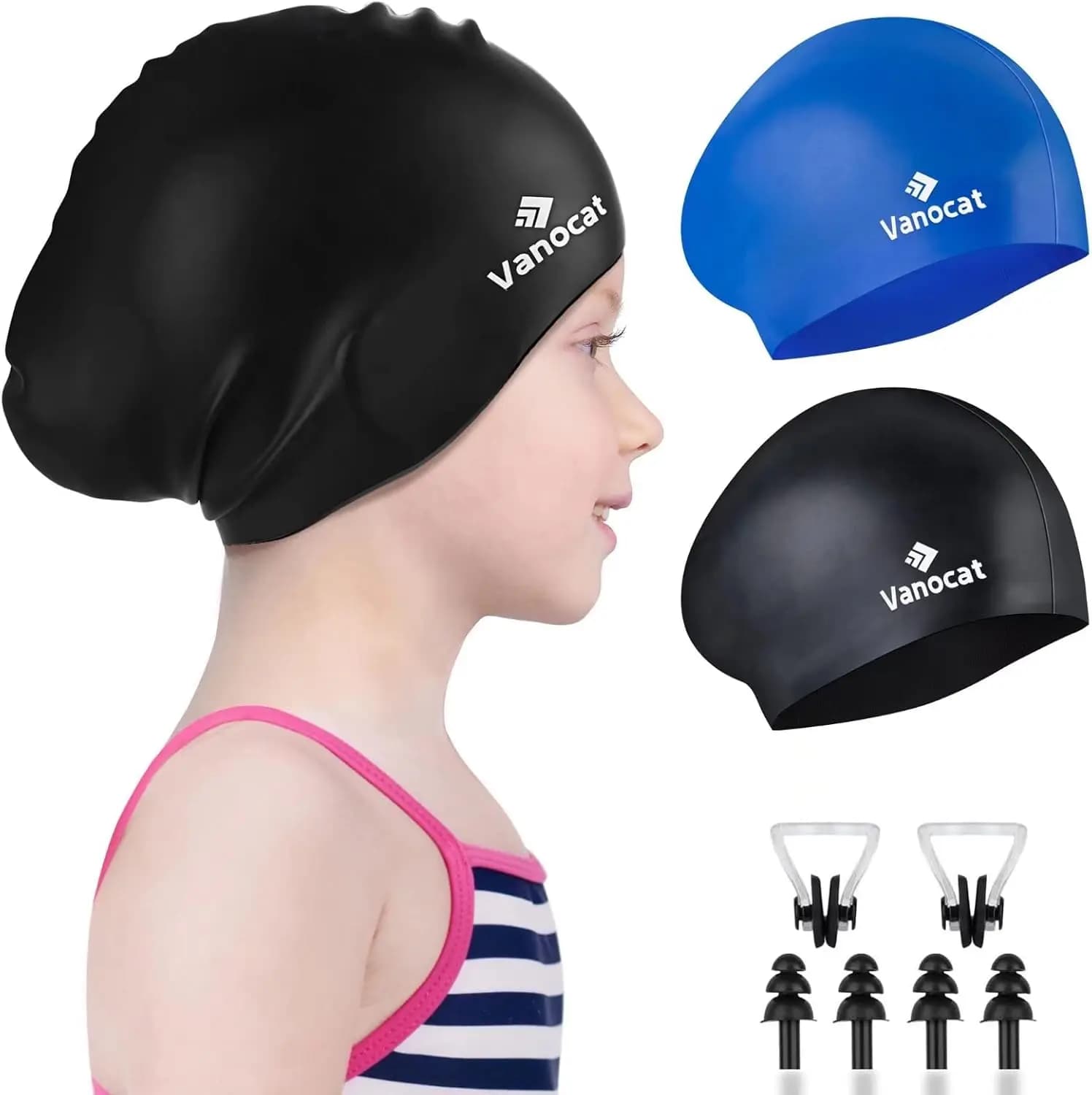 Confezione da 2 Cuffie da Nuoto per Bambini, per Capelli Lunghi/Corti, Cuffia Unisex in Silicone per Bambini dai 3 ai 15 Anni