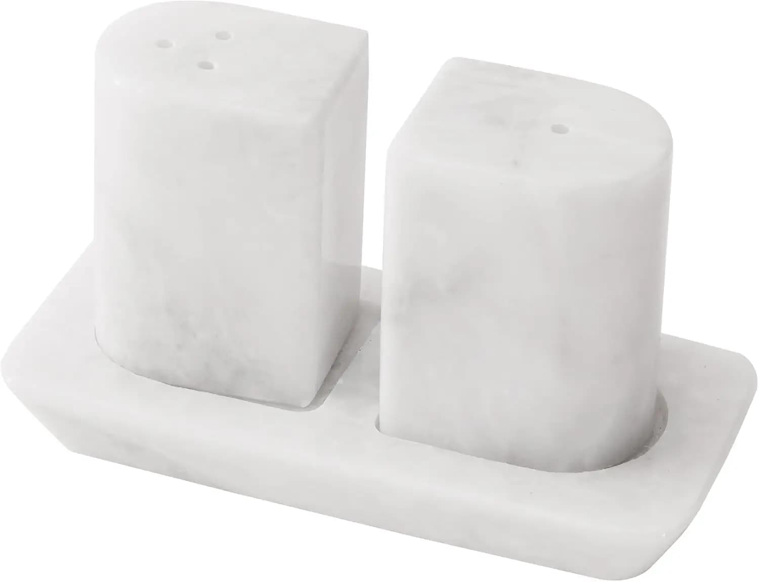 Set di Saliera e Pepiera in Marmo 2.5" Artigianale in Pietra con Vassoio, Decorazione Rustica per Cucina e Tavola