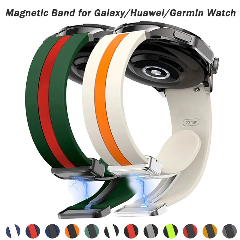 D Magnetic Buckle Strap for Huawei GT4 3 GT2 Pro 20mm 22mm Silicone Strap for Samsung Galaxy Watch 6 5 4 for Garmin 2035
