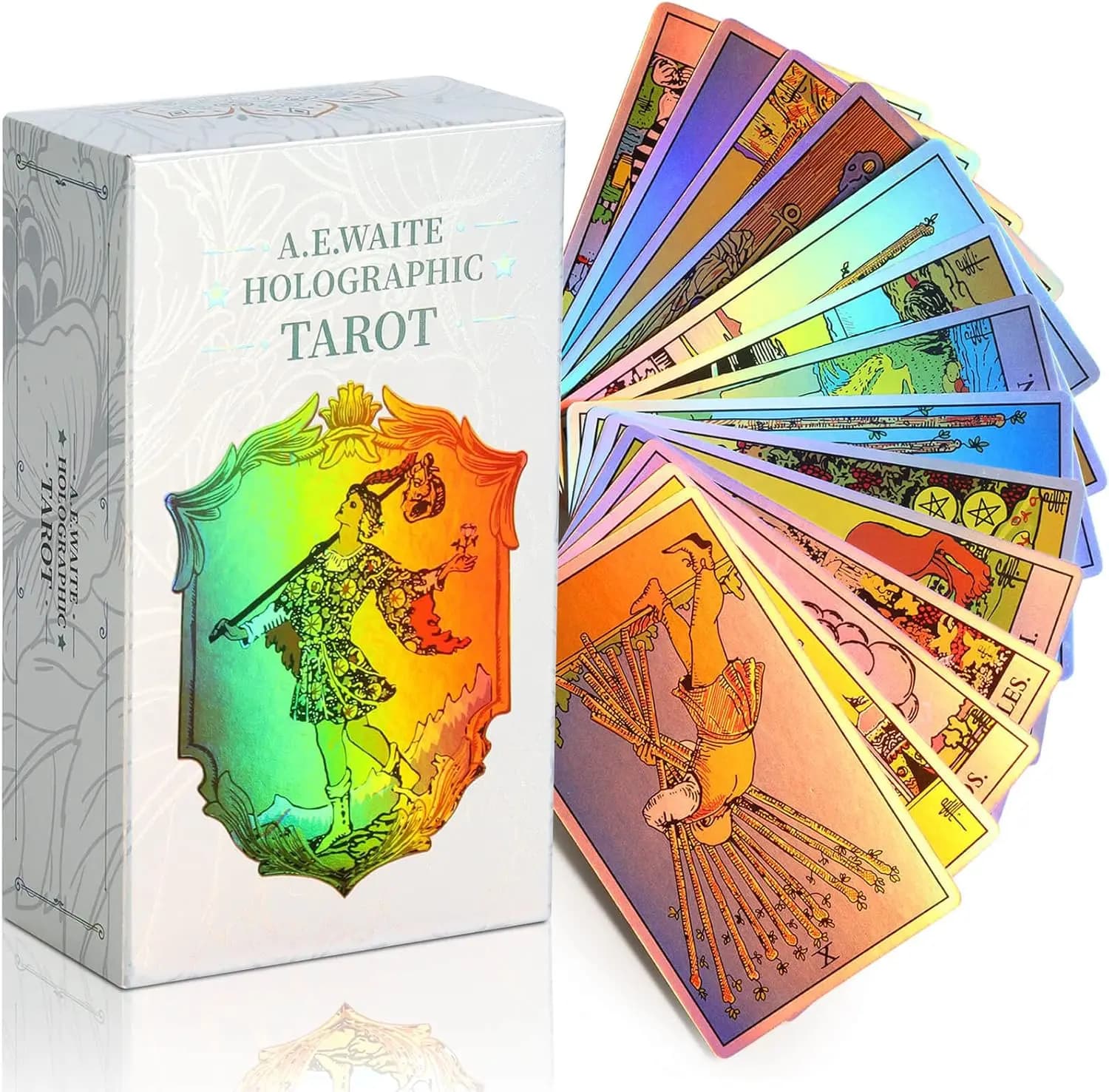 Mazzi di carte dei Tarocchi arcobaleno, carte dei Tarocchi per principianti, mazzo di carte dei Tarocchi olografici, 78 pezzi, in inglese, per la crescita spirituale