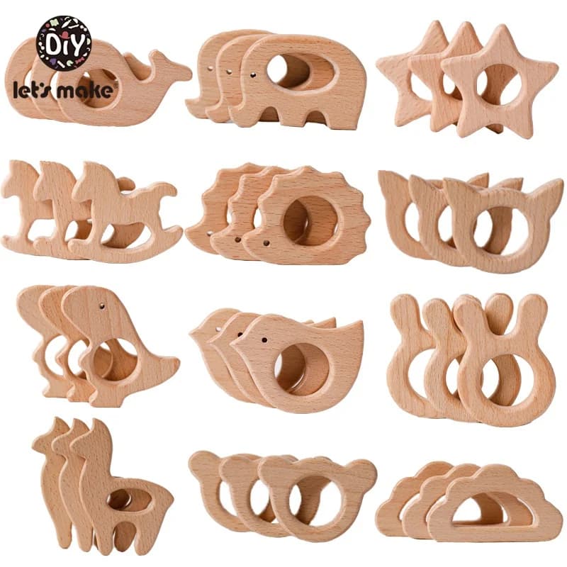 Facciamo 5 pezzi all'ingrosso massaggiagengive in legno roditore ciuccio ciondolo giocattoli in legno fai da te collana per bambini regalo BPA gratuito faggio riccio uccello