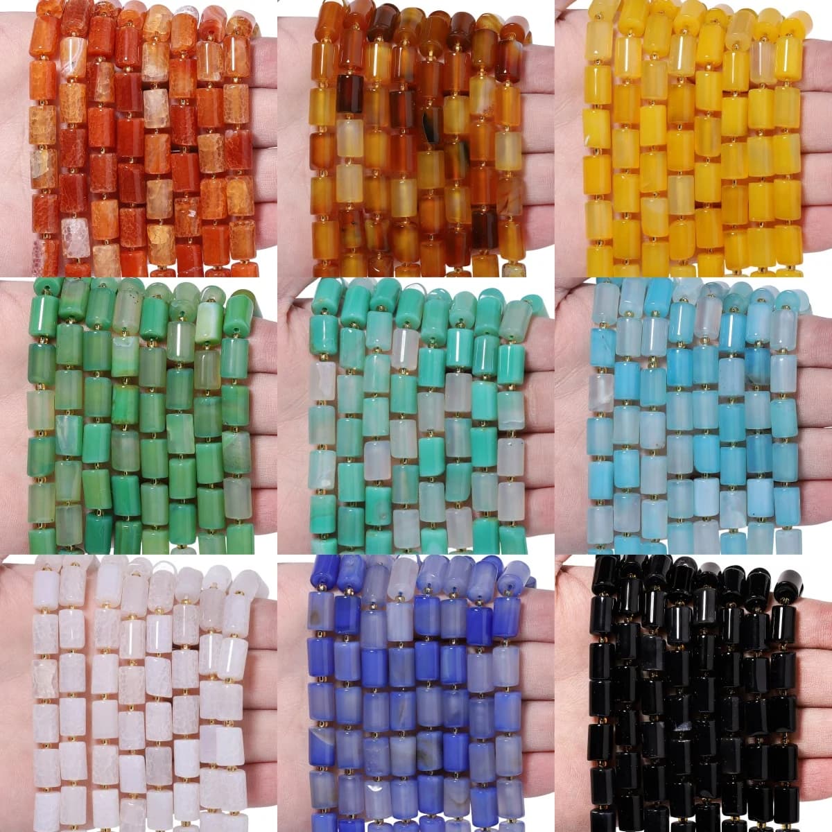 Perline in Agata Naturale 8x12mm a Forma di Cilindro, Perline Distanziatrici in Pietra per Creazione di Gioielli Fai-da-Te, Orecchini, Collane, Bracciali e Accessori