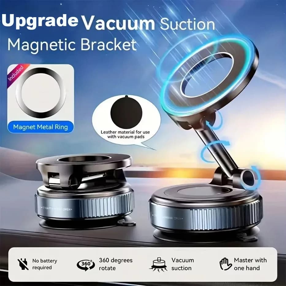 Magnetic Holder Foldable for Dashboard Phone with 360° Powerful Magnet + Desktop Vacuum and Car with Windshield Rotating Suction