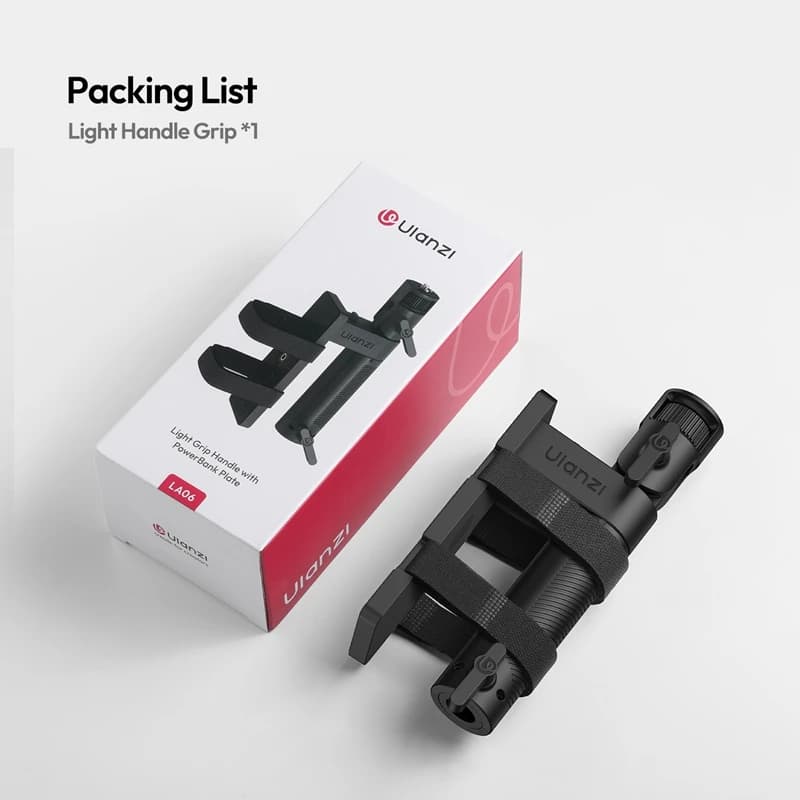 Ulanzi LA06 Impugnatura per luce Carico da 4 kg con supporto di alimentazione Filettatura da 1/4" per piccole luci COB per montaggio su cinghia o supporto di espansione