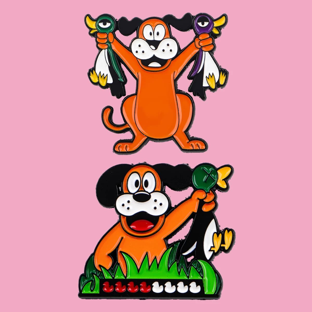 Funny Orange Dog and Duck Enamel Pins Metal Brooch Backpack Hat Bag Collar Lapel Badges Fashion Jewelry Collection Gift 2pcs/set