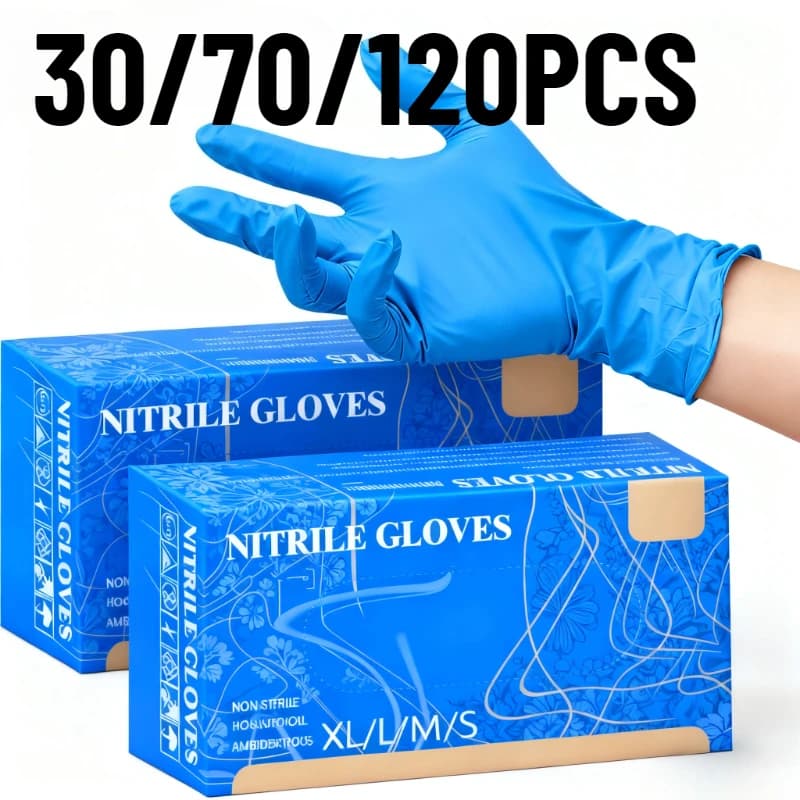 30/70/120PCS Guanti monouso in nitrile blu adatti per la pulizia dell'hotel domestico Cottura del pane Guanti e strumenti per la pulizia della cucina