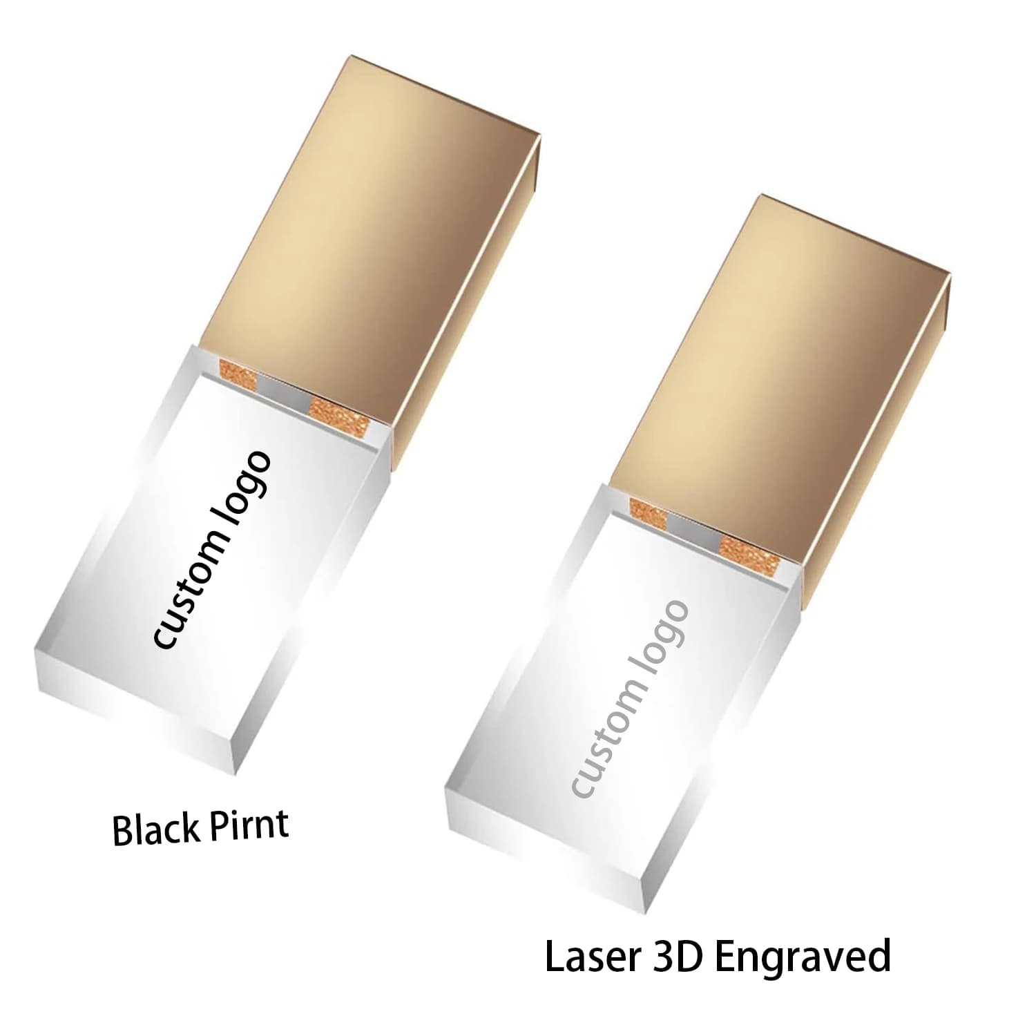 Confezione da 10 chiavette Flash Gold da 64 GB 3.0 in cristallo trasparente con LOGO personalizzato gratuito con custodia in pelle, argento, oro rosa