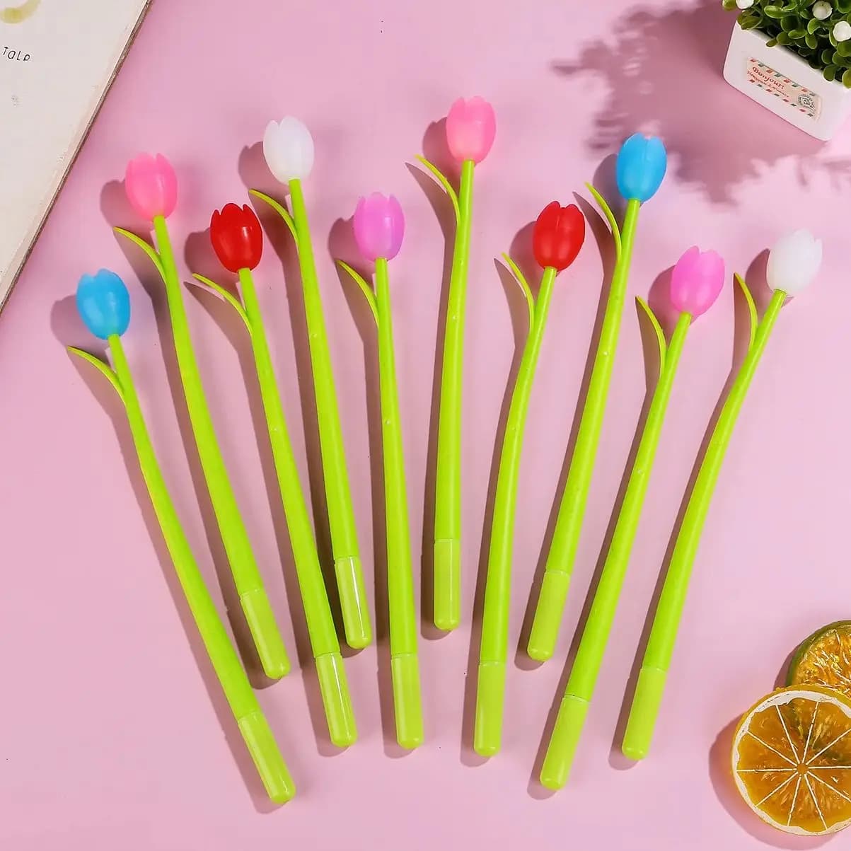 30Pcs/Lot Cute Simulated Tulip Flower Gel Pens 0.5mm Black Ink Student School Writing Office Signature Pen Creative Flower Pens