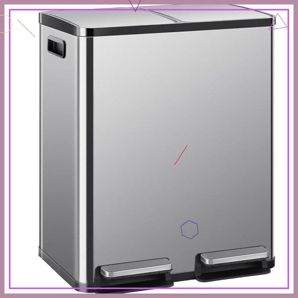 Pattumiera in acciaio inossidabile da 2 × 8 galloni con coperchio, pedale con chiusura ammortizzata, 2 secchi rimovibili per cucina, casa, ufficio