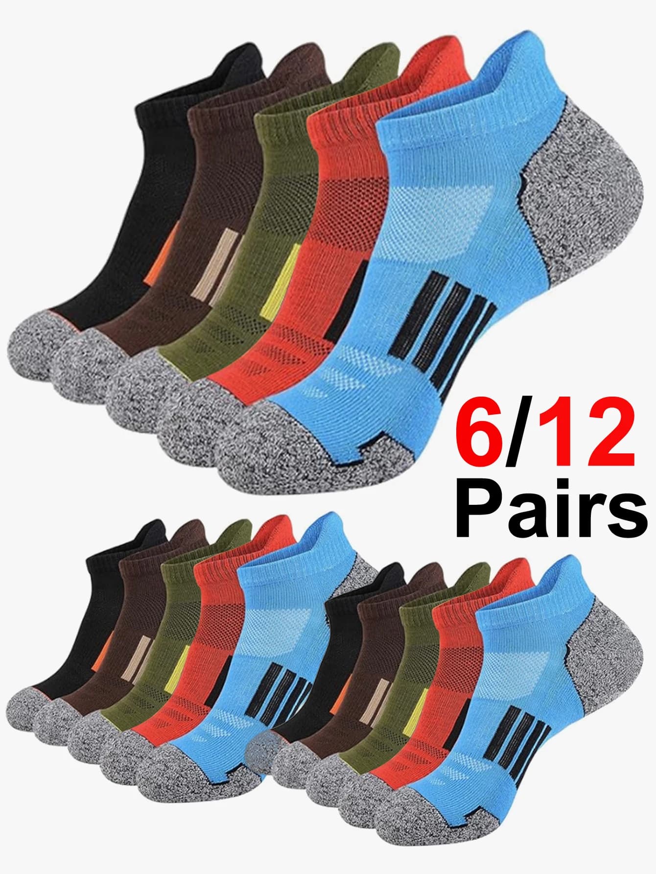 6/12 pairs of sports socks for thin men in net that absorb sweat and breathable, casual men's socks, comfortable, non-slip and wear resistant