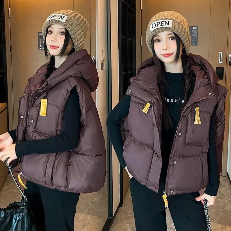 Giacca autunno inverno 2026 moda senza maniche per il tempo libero gilet da donna cappotto coreano elegante signora gilet in cotone con cappuccio tuta sportiva