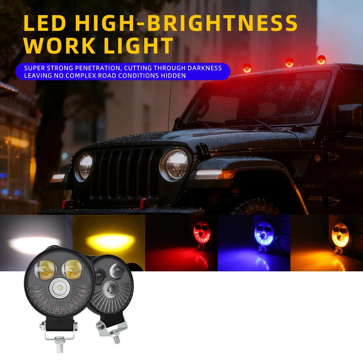 1PC 3inch Car LED Work Light 12V Auxiliary Headlight Flash DRL Driving Light Dual Color Spotlight for ATV UTV SUV