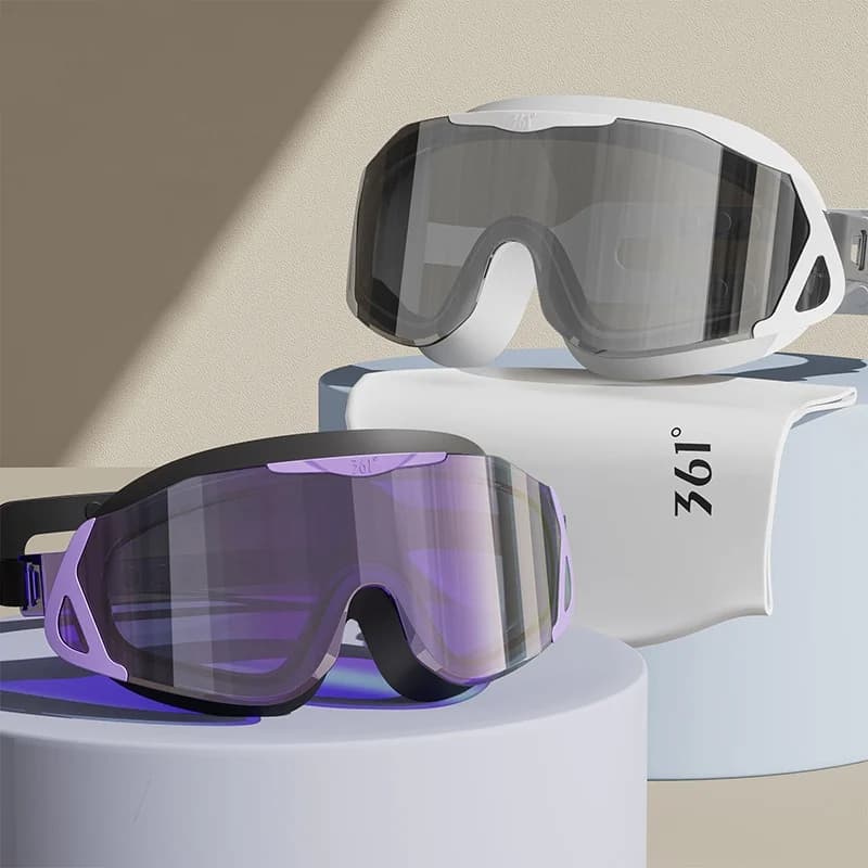 Waterproof Adjustable Silicone Swim Glasses with UV Protection Anti-fog HD Wide View Professional Beach Glasses with Large Frame