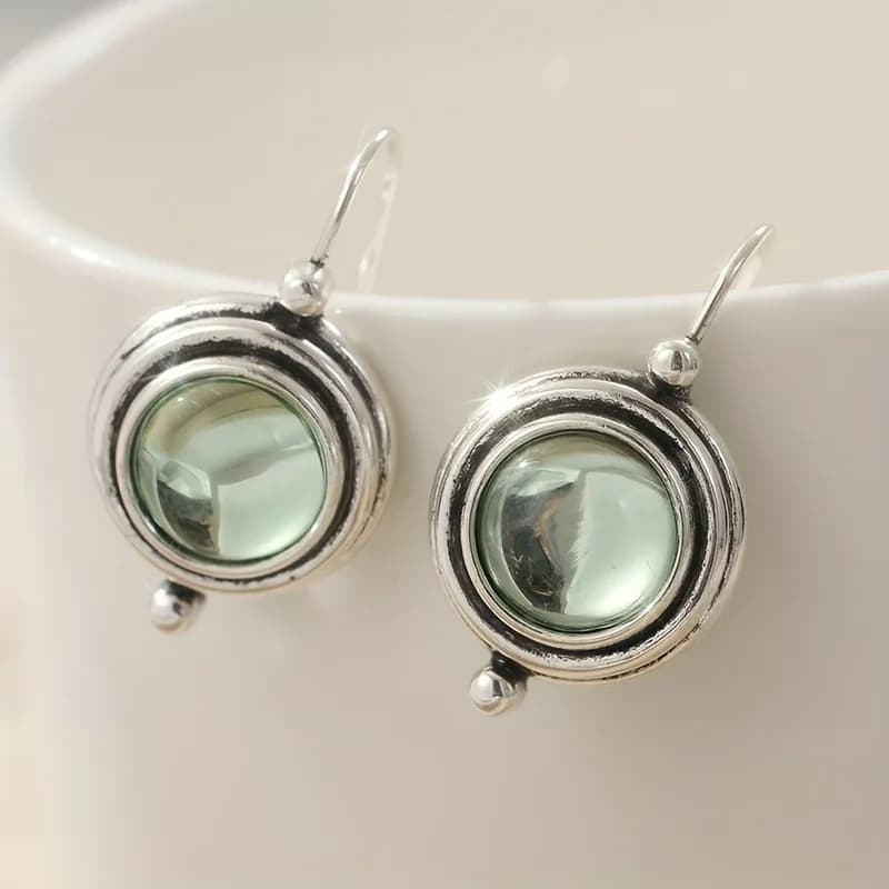 Orecchini Pendenti Rotondi Vintage di Tendenza con Zirconi Incastonati Verde, Accessorio Elegante e Festivo Multifunzionale, Regalo per Donne