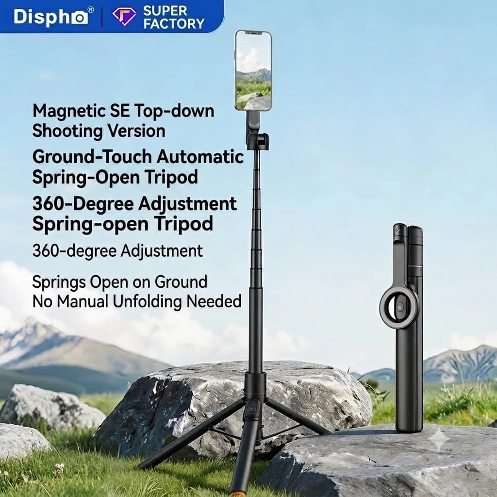 1.8m Extendable Double-sided Magnetic Phone Selfie Stick with Remote Auto-Open Tripod for iPhone 17/16/15 Live Streaming Vlog
