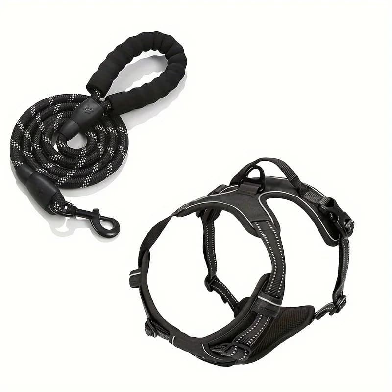2-Piece Escape-Proof Dog Harness & Leash Set with Waste Bag Dispenser – Soft, Comfortable, and Breathable Vest for Medium to Large Dogs (Ideal for Walks)