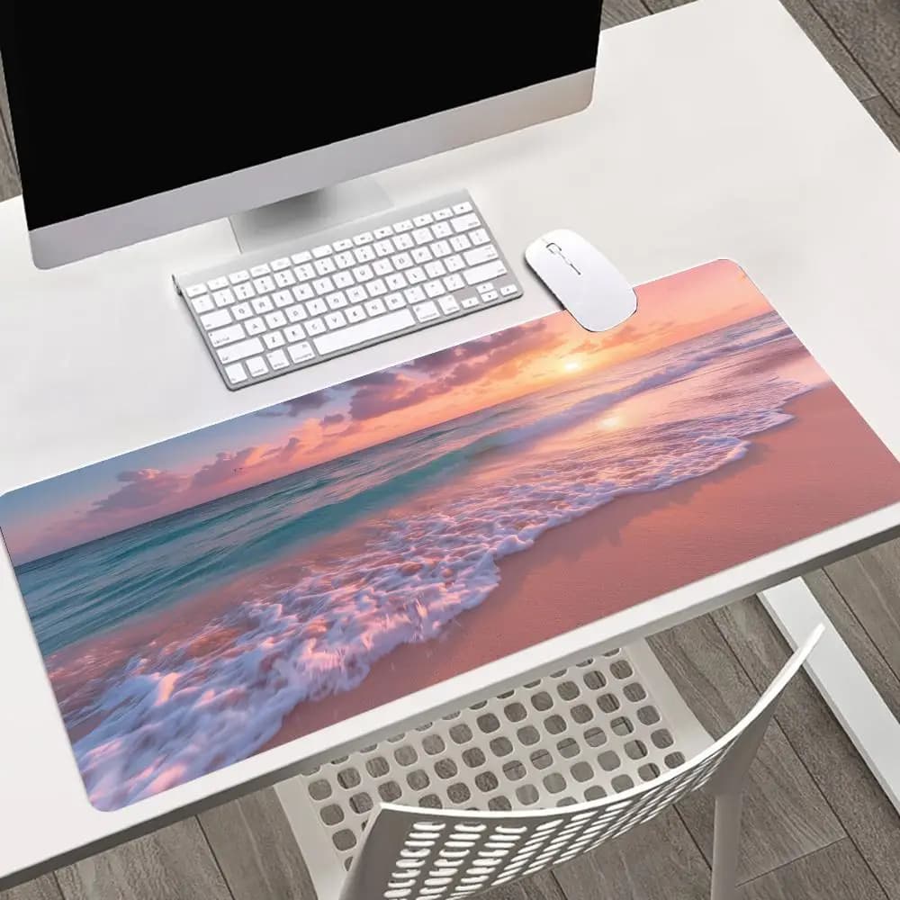 Sunset Ocean Waves Beach Large Gaming Mousepad Laptop Accessory Desk Mat Large Office Rug Carpet Desk Decorating Xxl Mouse Mat