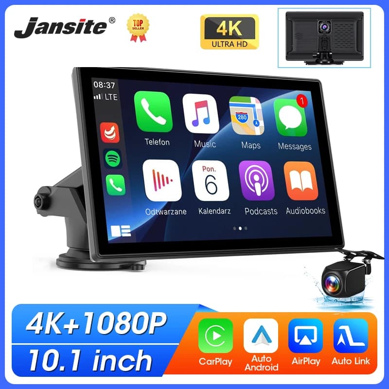 10.1 inch DVR Portable for Car 4K Dash Cam Wireless Carplay Camera Android Car Dashboard Video Recorder Bluetooth FM AUX